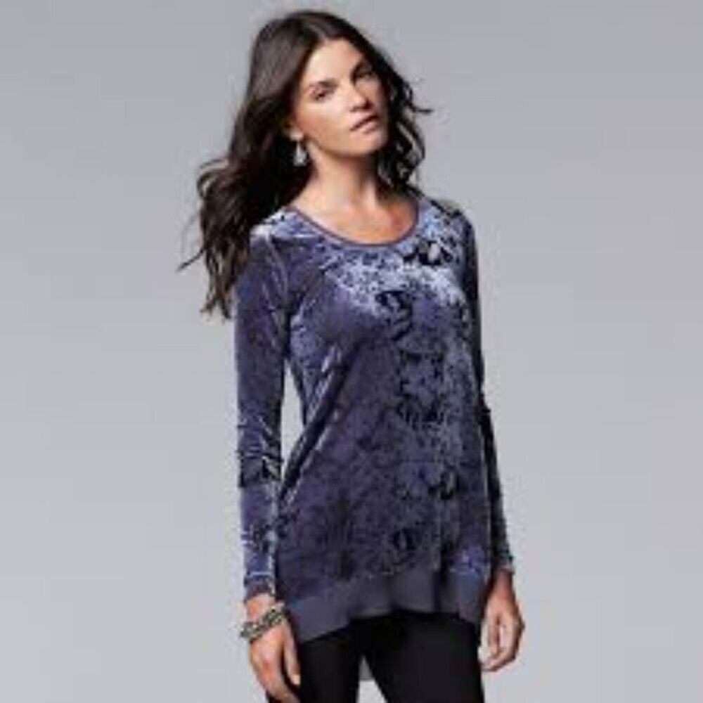 Simply Vera Vera Wang Burnout Velvet Graystone Long Sleeve Top Size L